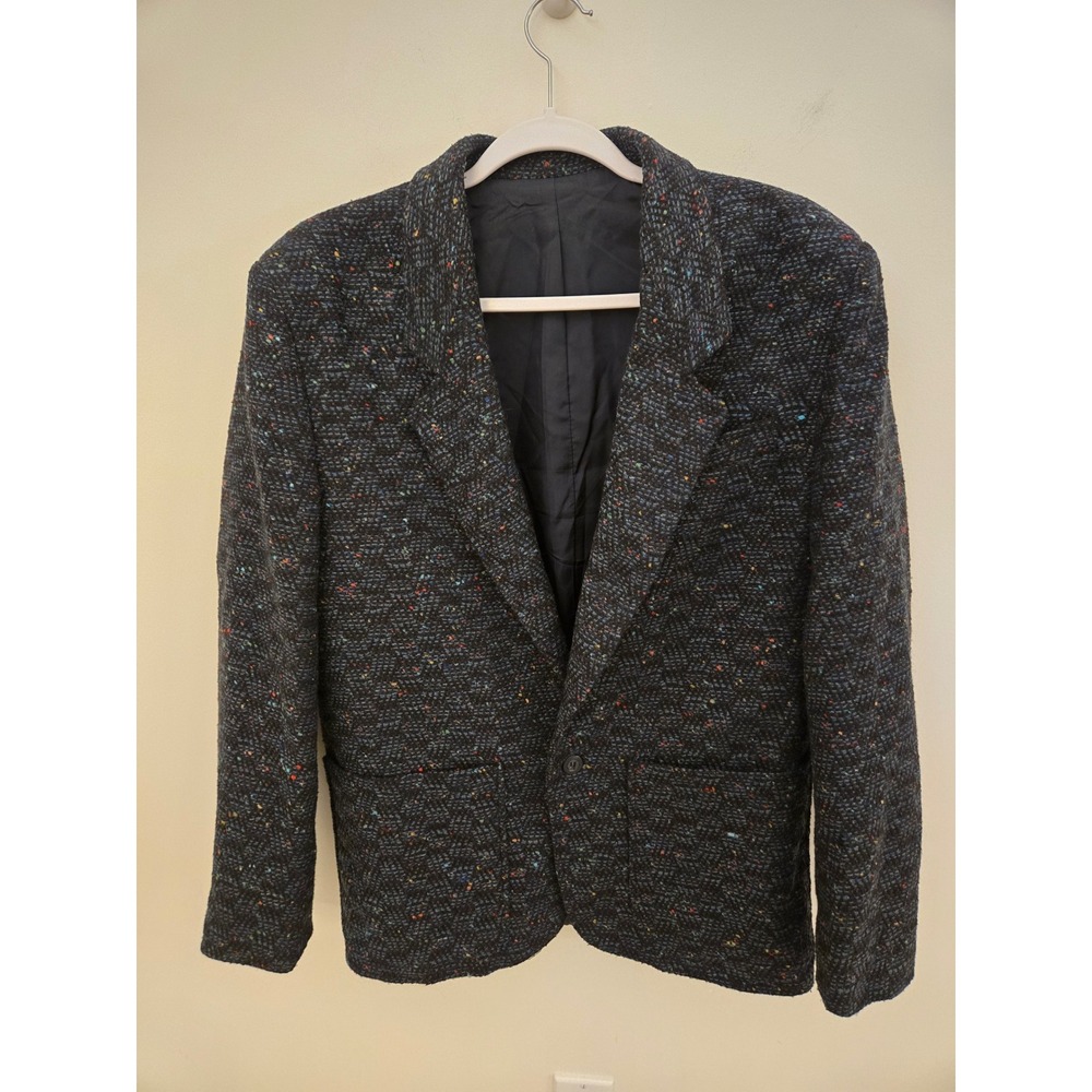 Steel Confetti Fleck Wool Blend Tweed Blazer Jacket Made in Canada Fits Large